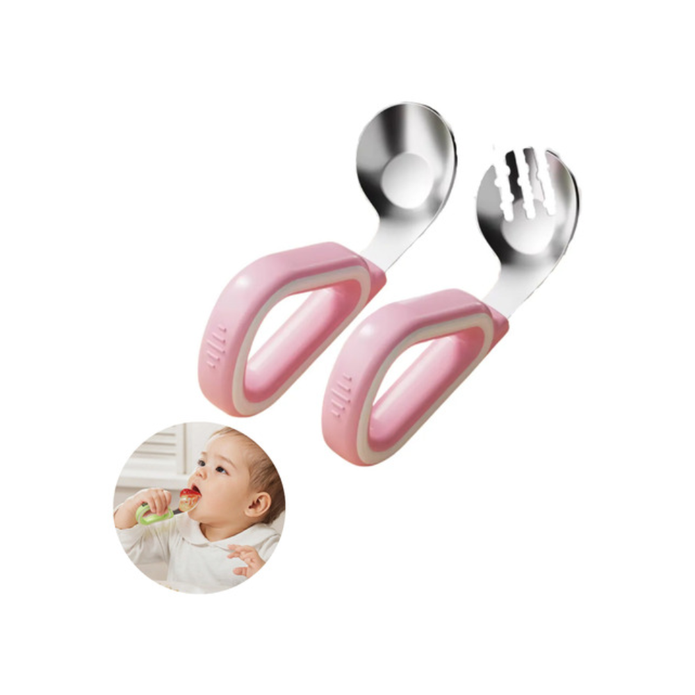 Set tenedor y cuchara de bebe rosa