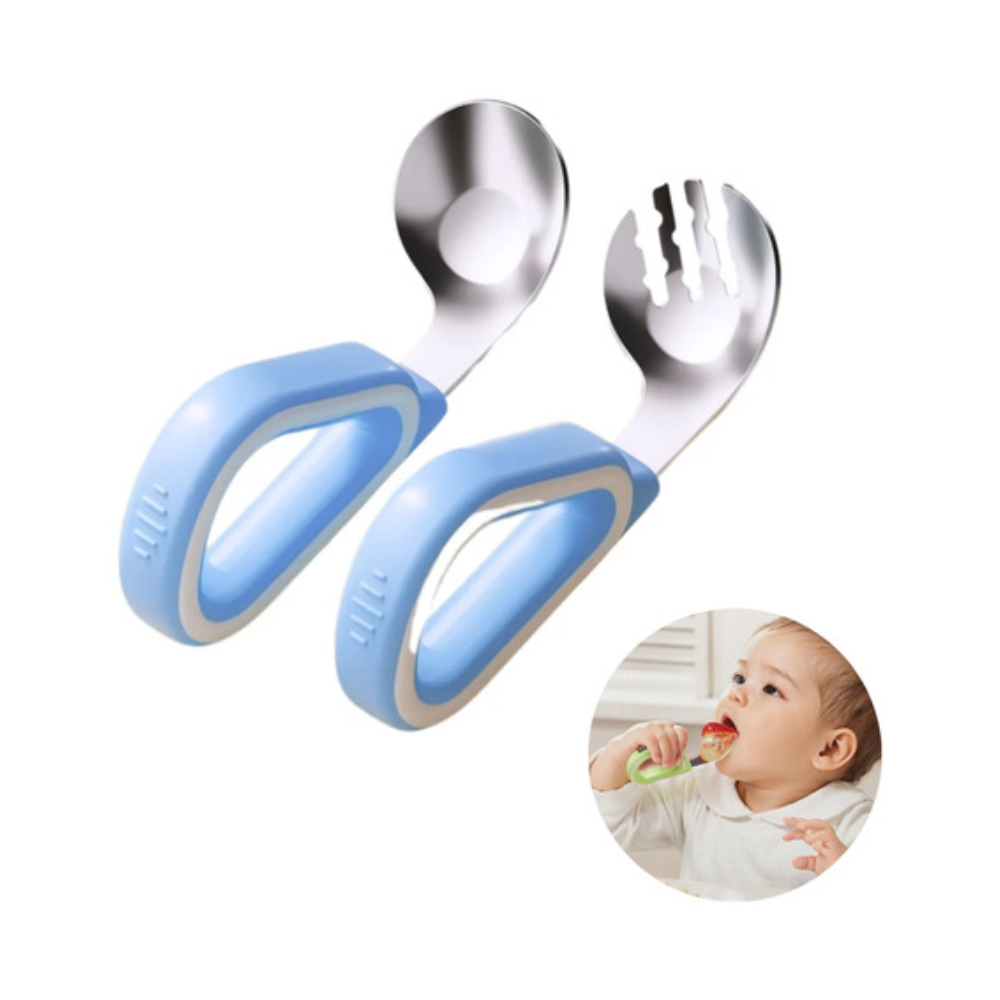 Set tenedor y cuchara de bebe celeste